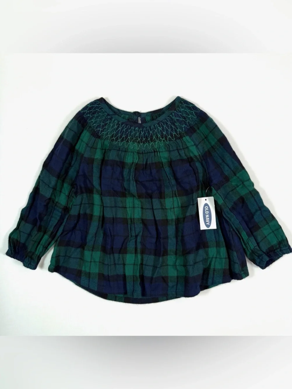 NWT OLD NAVY Green Tartan Plaid‎ Flannel Peasant Blouse Holiday Cottagecore 2T